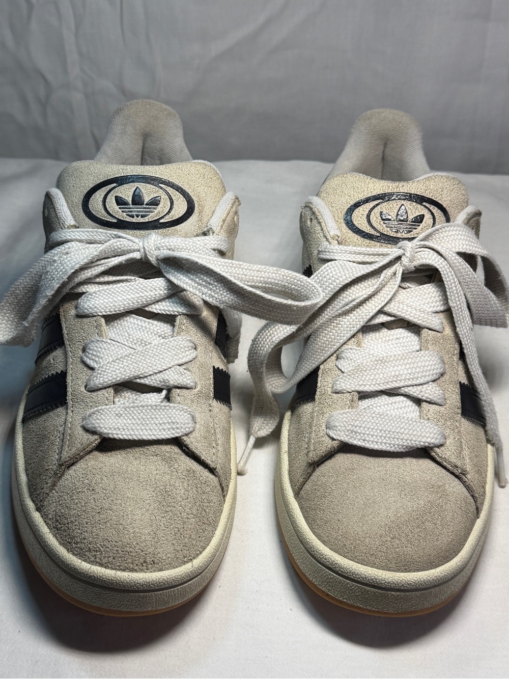 adidas Women’s Light Grey Suede Sneakers with Black Stripes